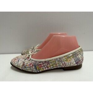 Chanel women size 38 multicolor canvas upper flat shoes with bow made in Italy